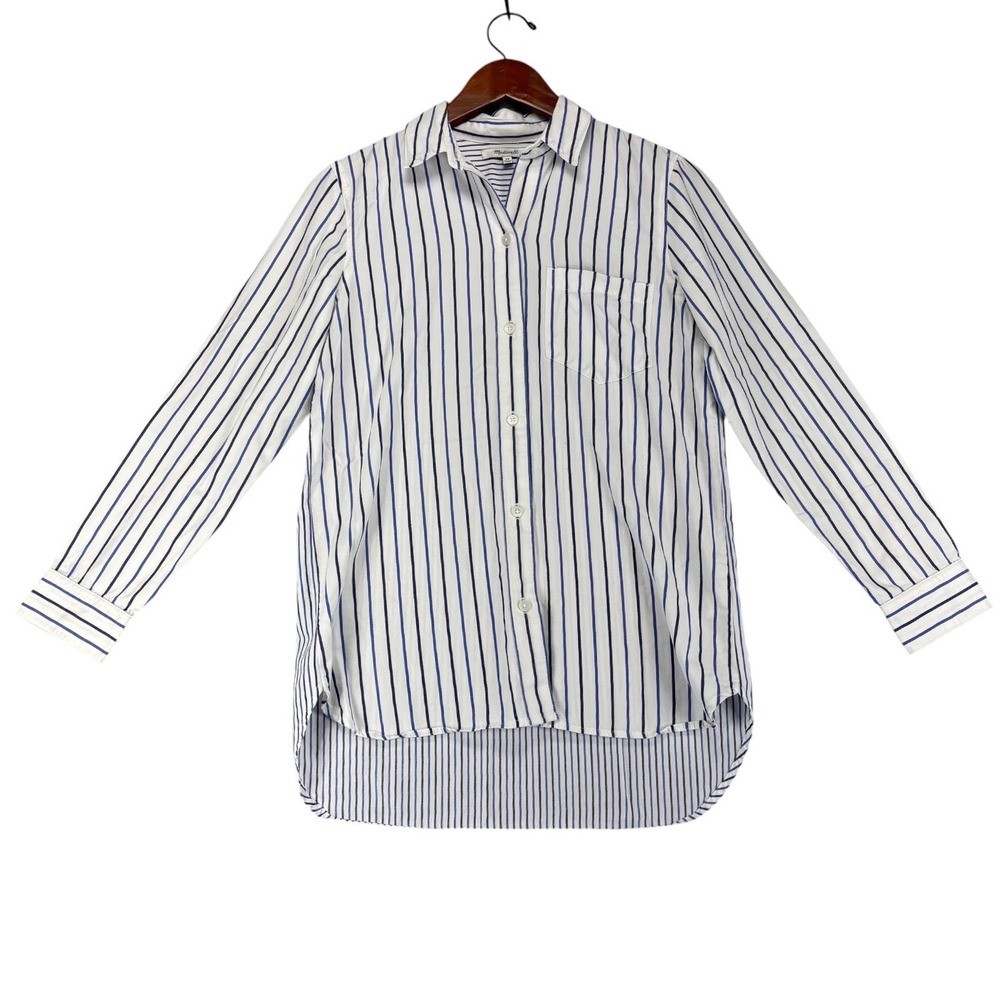 Madewell Shirt Womens XS Blue White Stripe Cotton Modal Button Up Coastal Preppy